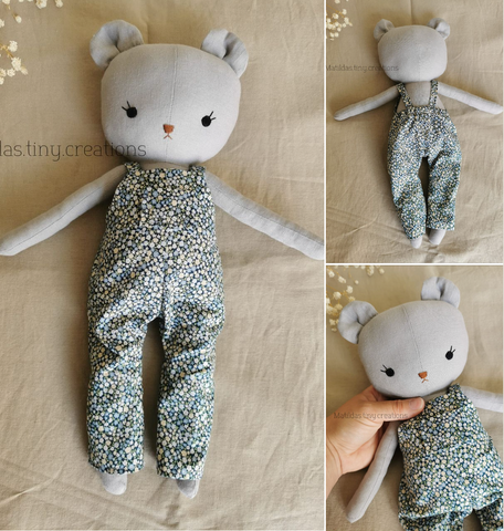 handmade teddy bear doll made with Studio Seren bear sewing pattern