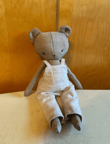 handmade teddy bear doll made with Studio Seren sewing pattern