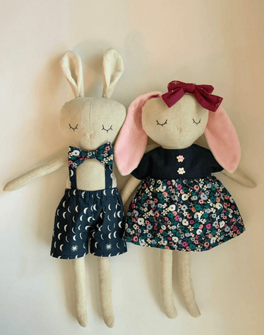 handmade bunny dolls made with Studio Seren sewing pattern