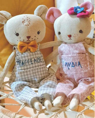 handmade teddy bear dolls made with Studio Seren sewing pattern