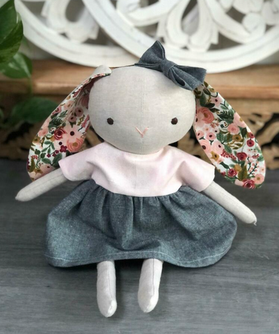 handmade bunny doll made with Studio Seren sewing pattern