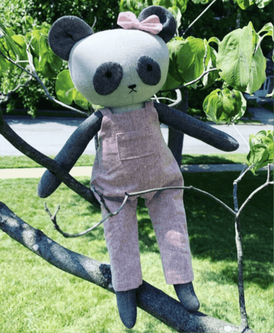 handmade panda doll made with Studio Seren sewing pattern