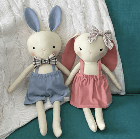 handmade bunny dolls made with Studio Seren sewing patterns