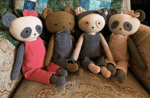 handmade teddy bear dolls made with Studio Seren sewing patterns