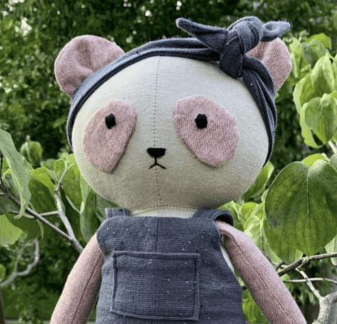 handmade panda doll made with Studio Seren sewing pattern