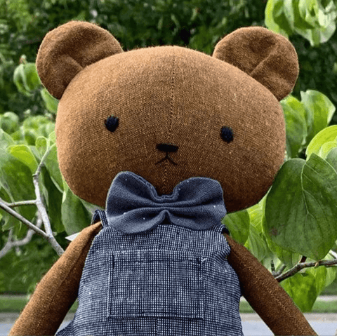 handmade teddy bear doll made with Studio Seren sewing pattern