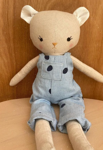 handmade teddy bear doll made with Studio Seren sewing pattern