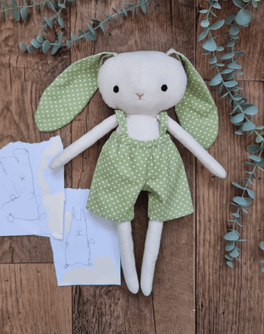 handmade bunny doll made with Studio Seren sewing pattern