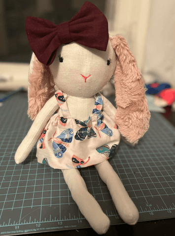 handmade bunny doll made with Studio Seren bunny sewing pattern