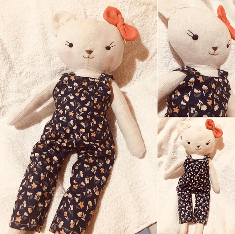 handmade bear doll made with studio seren sewing pattern