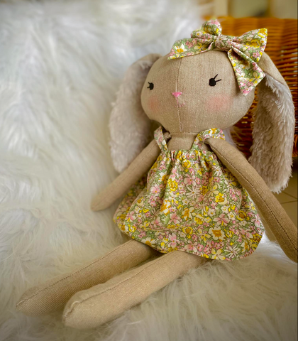 handmade bunny doll made with Studio SEren bunny sewing pattern