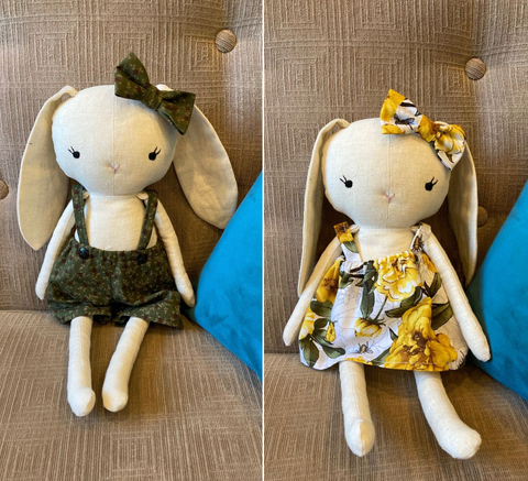 handmade bunny doll made with studio seren bunny sewing pattern