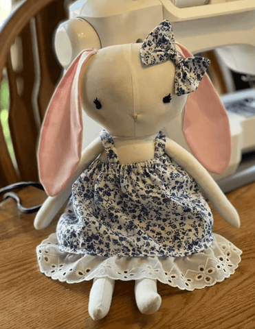 handmade bunny made using studio seren sewing pattern