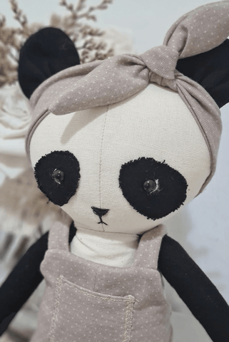 handmade panda doll made with studio seren sewing pattern