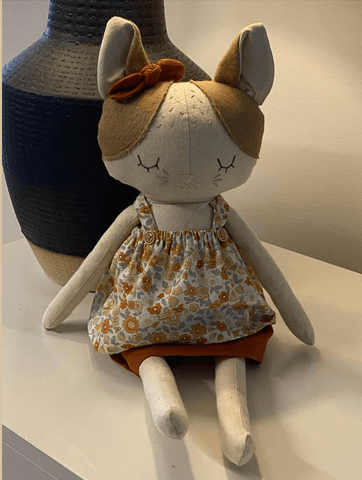 handmade cat doll made with studio seren sewing pattern