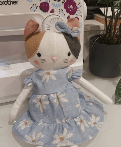 handmade cat doll made with studio seren cat sewing pattern