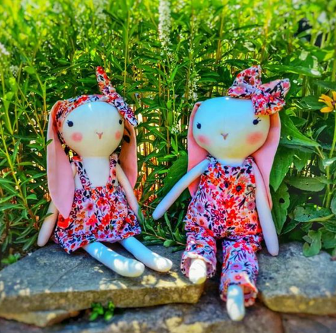 handmade bunny dolls made with studio seren bunny sewing pattern