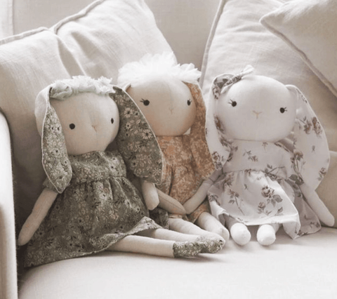 handmade bunny dolls made with studio seren sewing patterns