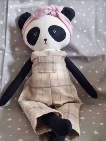 handmade panda doll made with studio seren teddy bear sewing pattern