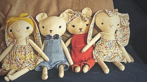 handmade bear and bunny dolls made with studio seren sewing patterns