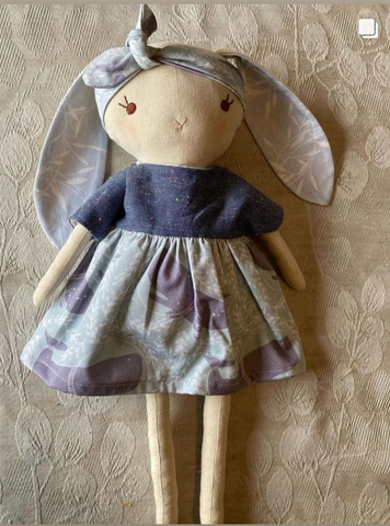 handmade bunny doll made with studio seren bunny sewing pattern