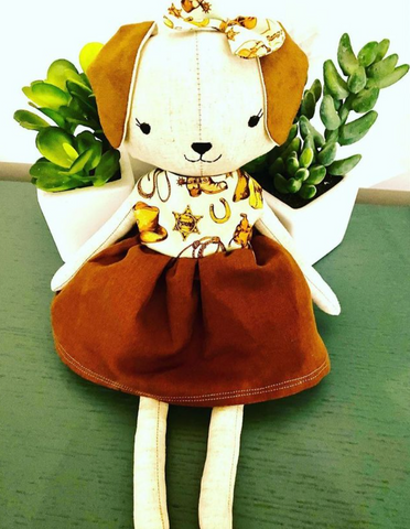 handmade dog doll made with studio seren sewing pattern