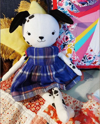 handmade dog doll made with studio seren dog sewing pattern