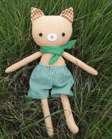 handmade cat doll made with studio seren cat sewing pattern