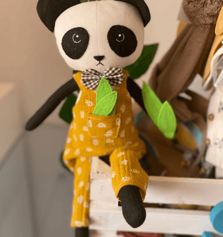 handmade panda doll made with studio seren bear sewing pattern