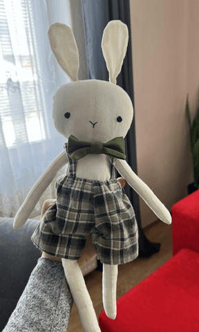 handmade bunny doll made with studio seren bunny sewing pattern
