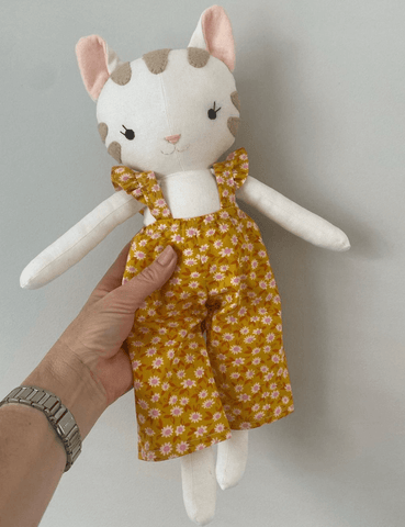 handmade cat doll made with studio seren cat sewing pattern