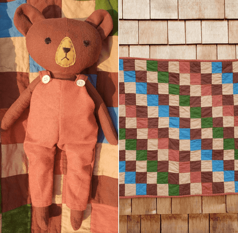 handmade teddy bear made using a studio seren bear sewing pattern