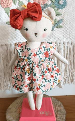 handmade teddy bear doll made with bear sewing pattern by studio seren