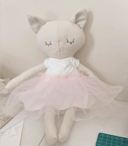 handmade cat doll made with studio seren cat sewing pattern