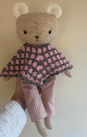 handmade teddy bear doll made with studio seren sewing pattern