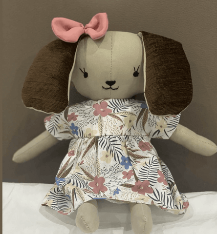 handmade dog doll made using a studio seren dog sewing pattern