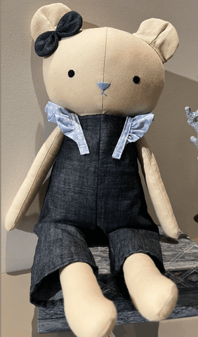 handmade bear doll. made with studio seren teddy bear sewing pattern