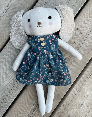 handmade dog doll made with studio seren dog sewing pattern