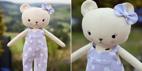 handmade bear doll made with studio seren teddy bear sewing pattern