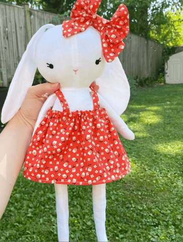 handmade bunny doll made with studio seren bunny sewing pattern