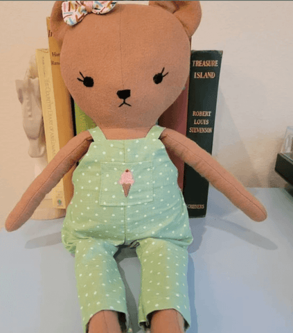 handmade bear doll made with studio seren teddy bear sewing pattern