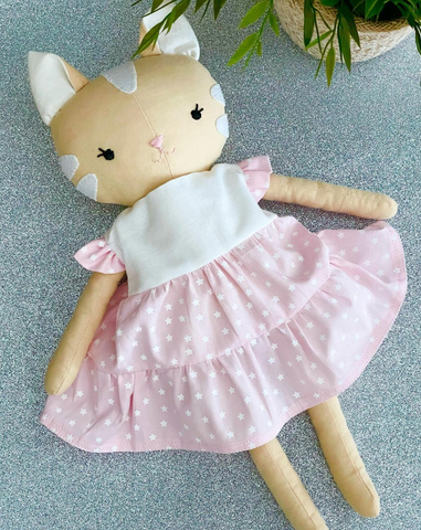 handmade cat doll made with studio seren cat sewing pattern