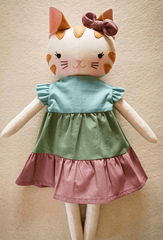 handmade cat doll made with studio seren cat sewing pattern