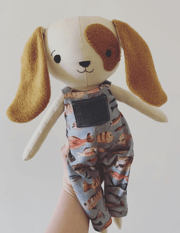 handmade dog doll made with studio seren dog sewing pattern