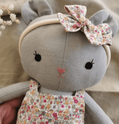 handmade teddy bear doll made using a studio seren teddy sewing pattern