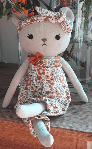 handmade bear doll made with studio seren bear sewing pattern