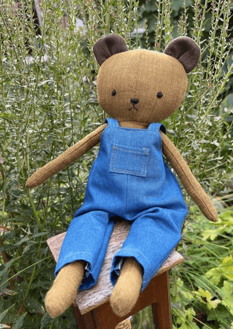 handmade teddy bear doll made with studio seren bear sewing pattern