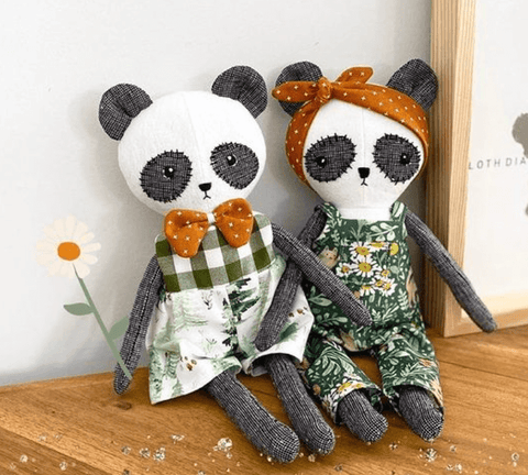 handmade panda dolls made with studio seren bear sewing pattern