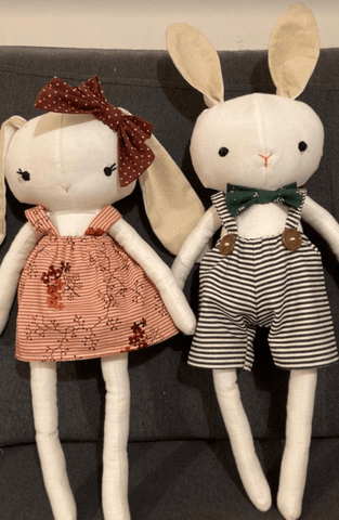 handmade bunny dolls made with studio seren sewing pattern