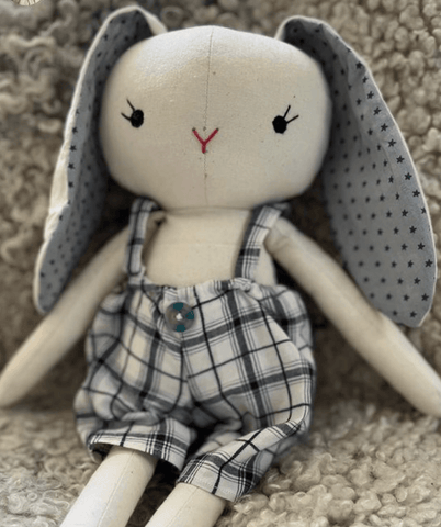 handmade bunny doll made with studio seren bunny sewing pattern